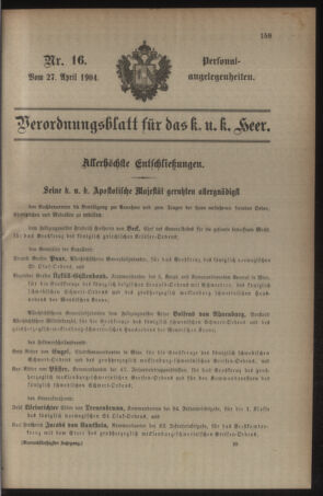 Kaiserlich-königliches Armee-Verordnungsblatt: Personal-Angelegenheiten 19040427 Seite: 1