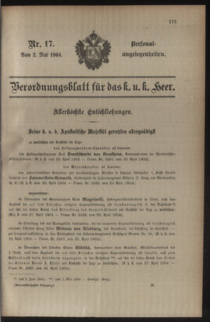 Kaiserlich-königliches Armee-Verordnungsblatt: Personal-Angelegenheiten 19040502 Seite: 1