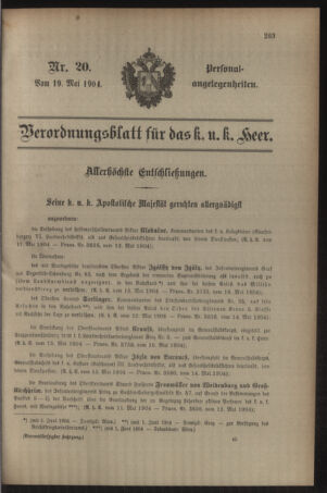 Kaiserlich-königliches Armee-Verordnungsblatt: Personal-Angelegenheiten 19040519 Seite: 1