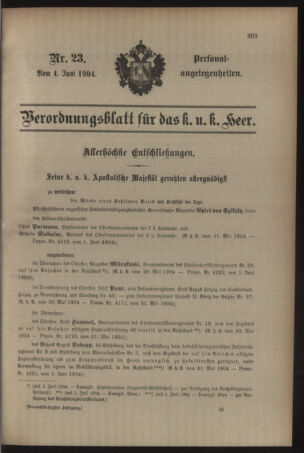 Kaiserlich-königliches Armee-Verordnungsblatt: Personal-Angelegenheiten 19040604 Seite: 1