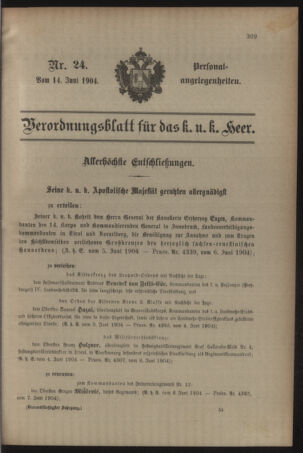 Kaiserlich-königliches Armee-Verordnungsblatt: Personal-Angelegenheiten 19040614 Seite: 1