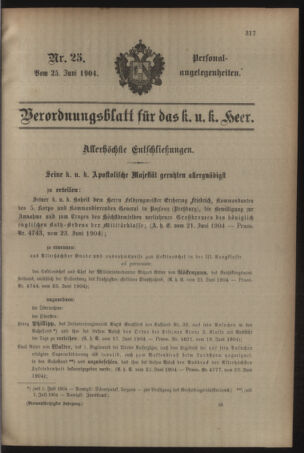 Kaiserlich-königliches Armee-Verordnungsblatt: Personal-Angelegenheiten 19040625 Seite: 1