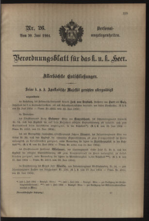 Kaiserlich-königliches Armee-Verordnungsblatt: Personal-Angelegenheiten 19040630 Seite: 1