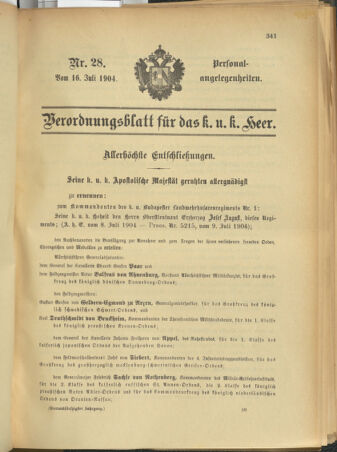 Kaiserlich-königliches Armee-Verordnungsblatt: Personal-Angelegenheiten 19040716 Seite: 1