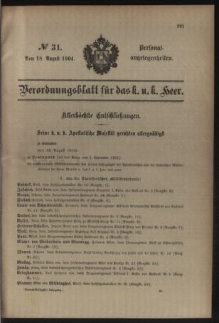 Kaiserlich-königliches Armee-Verordnungsblatt: Personal-Angelegenheiten 19040818 Seite: 1