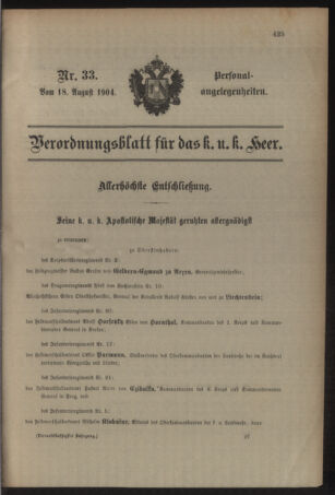 Kaiserlich-königliches Armee-Verordnungsblatt: Personal-Angelegenheiten 19040818 Seite: 29