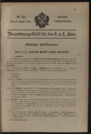 Kaiserlich-königliches Armee-Verordnungsblatt: Personal-Angelegenheiten 19040829 Seite: 1