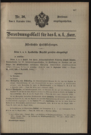 Kaiserlich-königliches Armee-Verordnungsblatt: Personal-Angelegenheiten 19040906 Seite: 1