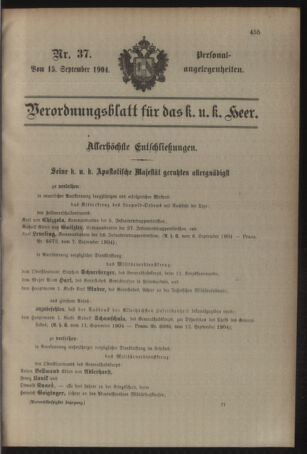 Kaiserlich-königliches Armee-Verordnungsblatt: Personal-Angelegenheiten 19040915 Seite: 1