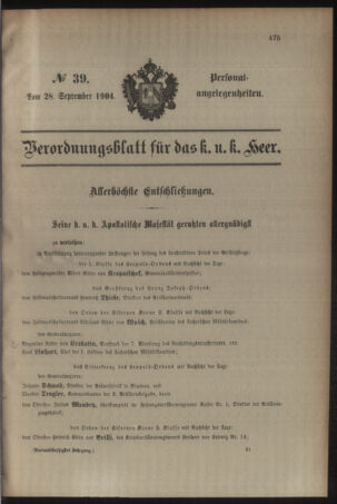 Kaiserlich-königliches Armee-Verordnungsblatt: Personal-Angelegenheiten 19040928 Seite: 1