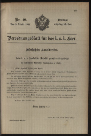 Kaiserlich-königliches Armee-Verordnungsblatt: Personal-Angelegenheiten 19041008 Seite: 1