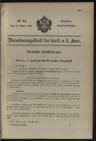 Kaiserlich-königliches Armee-Verordnungsblatt: Personal-Angelegenheiten 19041018 Seite: 1