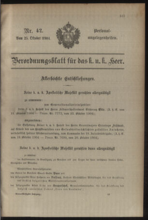 Kaiserlich-königliches Armee-Verordnungsblatt: Personal-Angelegenheiten 19041025 Seite: 1