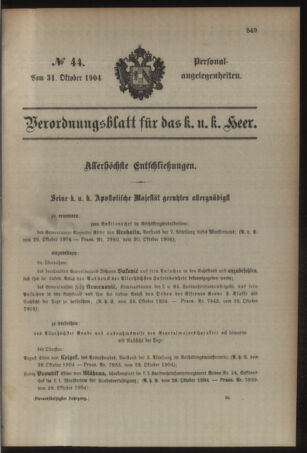 Kaiserlich-königliches Armee-Verordnungsblatt: Personal-Angelegenheiten 19041031 Seite: 1