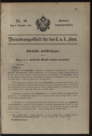 Kaiserlich-königliches Armee-Verordnungsblatt: Personal-Angelegenheiten 19041108 Seite: 1