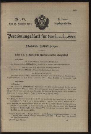 Kaiserlich-königliches Armee-Verordnungsblatt: Personal-Angelegenheiten 19041118 Seite: 1