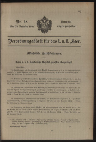 Kaiserlich-königliches Armee-Verordnungsblatt: Personal-Angelegenheiten 19041128 Seite: 1