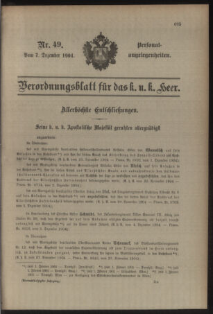 Kaiserlich-königliches Armee-Verordnungsblatt: Personal-Angelegenheiten 19041207 Seite: 1