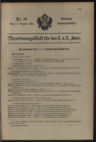 Kaiserlich-königliches Armee-Verordnungsblatt: Personal-Angelegenheiten 19041212 Seite: 1