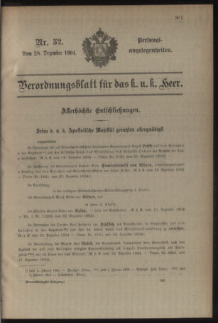 Kaiserlich-königliches Armee-Verordnungsblatt: Personal-Angelegenheiten 19041228 Seite: 1