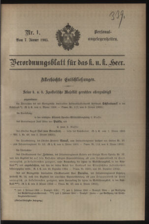 Kaiserlich-königliches Armee-Verordnungsblatt: Personal-Angelegenheiten 19050107 Seite: 1