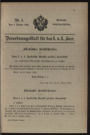 Kaiserlich-königliches Armee-Verordnungsblatt: Personal-Angelegenheiten 19050208 Seite: 1