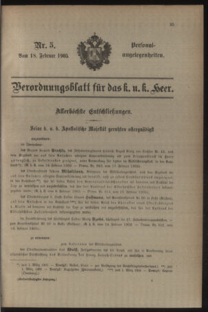 Kaiserlich-königliches Armee-Verordnungsblatt: Personal-Angelegenheiten 19050218 Seite: 1