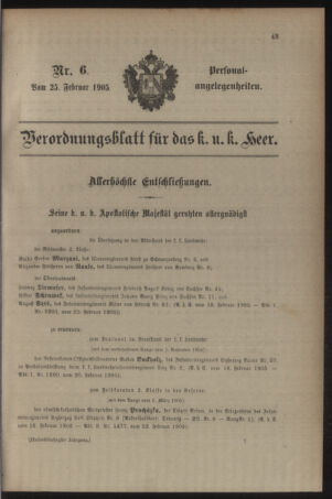 Kaiserlich-königliches Armee-Verordnungsblatt: Personal-Angelegenheiten 19050225 Seite: 1