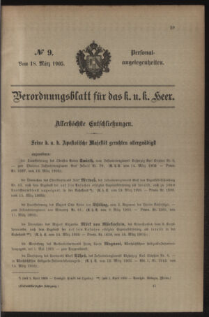 Kaiserlich-königliches Armee-Verordnungsblatt: Personal-Angelegenheiten 19050318 Seite: 1