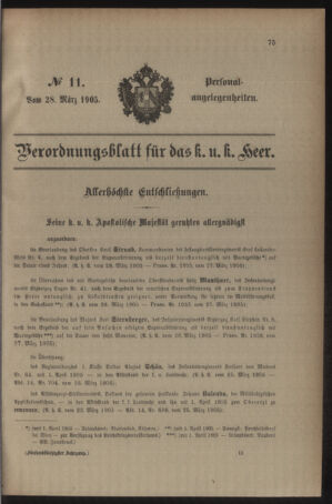 Kaiserlich-königliches Armee-Verordnungsblatt: Personal-Angelegenheiten 19050328 Seite: 1