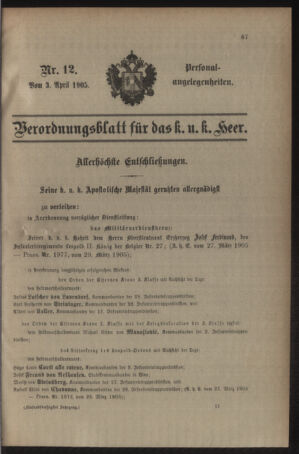 Kaiserlich-königliches Armee-Verordnungsblatt: Personal-Angelegenheiten 19050403 Seite: 1