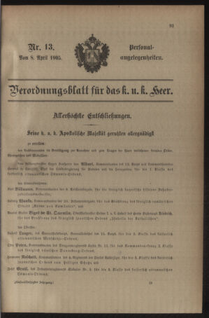 Kaiserlich-königliches Armee-Verordnungsblatt: Personal-Angelegenheiten 19050408 Seite: 1