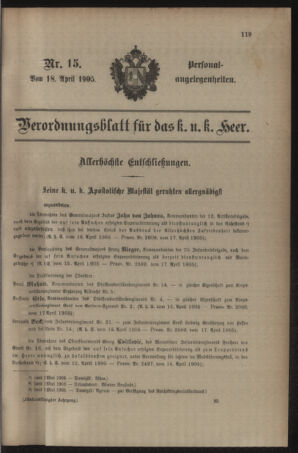 Kaiserlich-königliches Armee-Verordnungsblatt: Personal-Angelegenheiten 19050418 Seite: 1