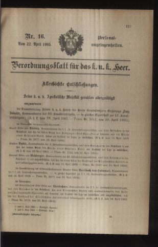 Kaiserlich-königliches Armee-Verordnungsblatt: Personal-Angelegenheiten