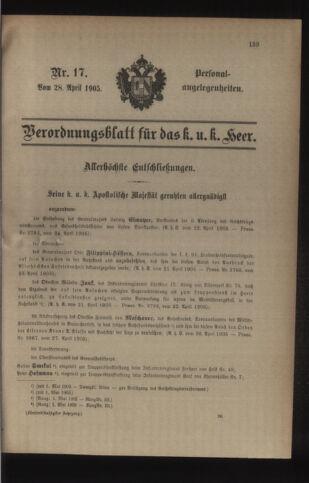 Kaiserlich-königliches Armee-Verordnungsblatt: Personal-Angelegenheiten 19050428 Seite: 1