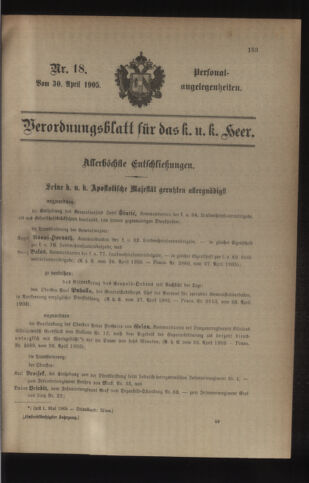 Kaiserlich-königliches Armee-Verordnungsblatt: Personal-Angelegenheiten 19050430 Seite: 1