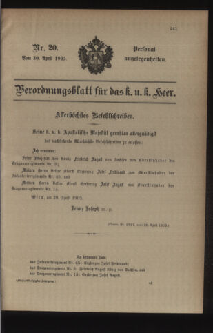 Kaiserlich-königliches Armee-Verordnungsblatt: Personal-Angelegenheiten 19050430 Seite: 89