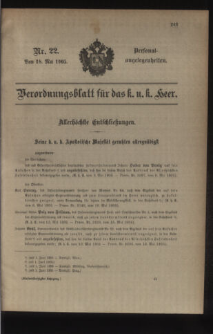 Kaiserlich-königliches Armee-Verordnungsblatt: Personal-Angelegenheiten 19050518 Seite: 1