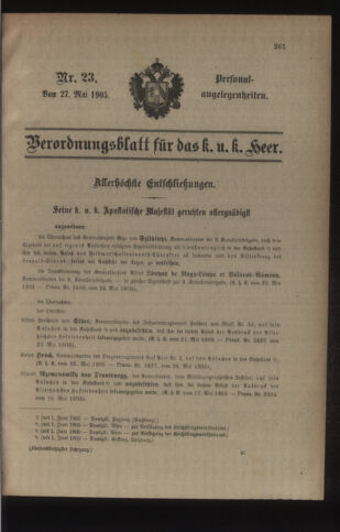 Kaiserlich-königliches Armee-Verordnungsblatt: Personal-Angelegenheiten 19050527 Seite: 1