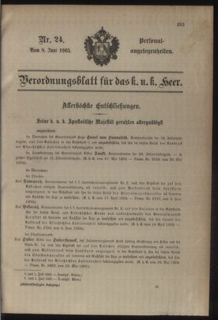 Kaiserlich-königliches Armee-Verordnungsblatt: Personal-Angelegenheiten 19050608 Seite: 1