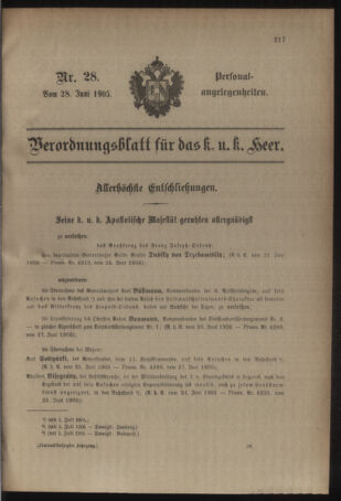 Kaiserlich-königliches Armee-Verordnungsblatt: Personal-Angelegenheiten 19050628 Seite: 1