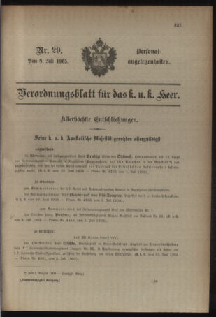 Kaiserlich-königliches Armee-Verordnungsblatt: Personal-Angelegenheiten 19050708 Seite: 1