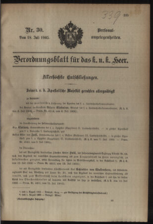 Kaiserlich-königliches Armee-Verordnungsblatt: Personal-Angelegenheiten 19050718 Seite: 1