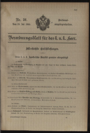 Kaiserlich-königliches Armee-Verordnungsblatt: Personal-Angelegenheiten 19050728 Seite: 1