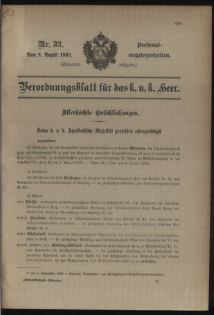 Kaiserlich-königliches Armee-Verordnungsblatt: Personal-Angelegenheiten 19050808 Seite: 1