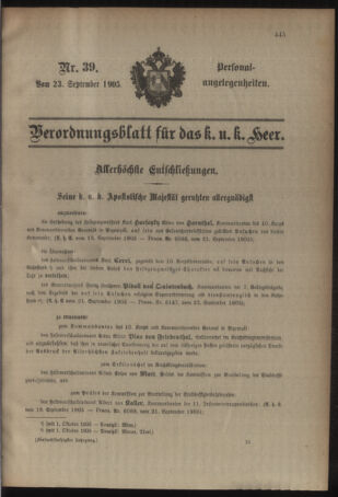 Kaiserlich-königliches Armee-Verordnungsblatt: Personal-Angelegenheiten 19050923 Seite: 1