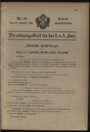 Kaiserlich-königliches Armee-Verordnungsblatt: Personal-Angelegenheiten 19050928 Seite: 1