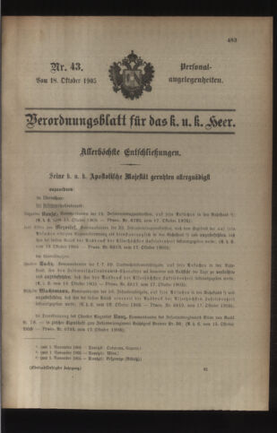 Kaiserlich-königliches Armee-Verordnungsblatt: Personal-Angelegenheiten 19051018 Seite: 1