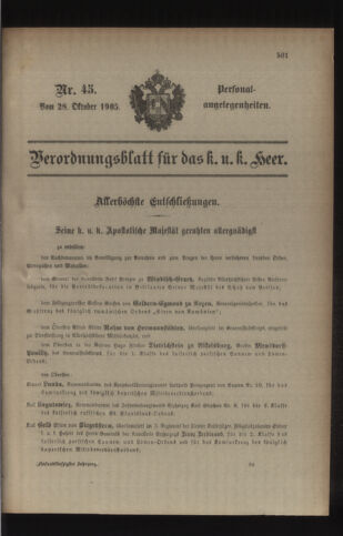 Kaiserlich-königliches Armee-Verordnungsblatt: Personal-Angelegenheiten 19051028 Seite: 1