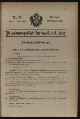 Kaiserlich-königliches Armee-Verordnungsblatt: Personal-Angelegenheiten 19051031 Seite: 1